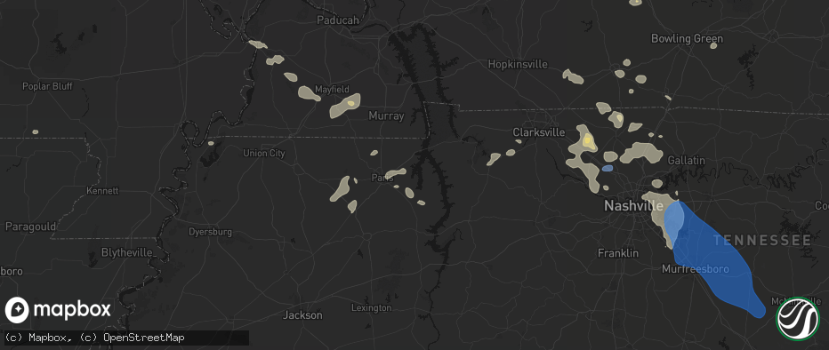 Hail map in Springville, TN on June 9, 2026