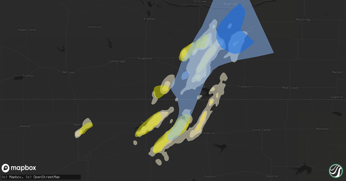 Hail map in Stamford, NE on June 9, 2026