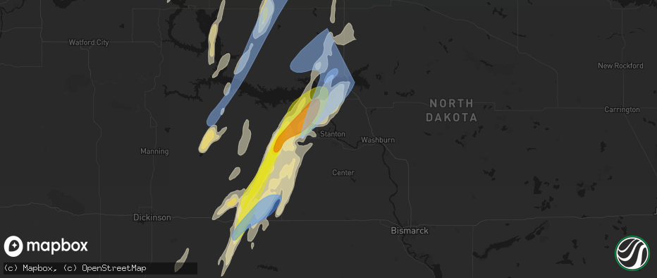 Hail map in Stanton, ND on June 9, 2026