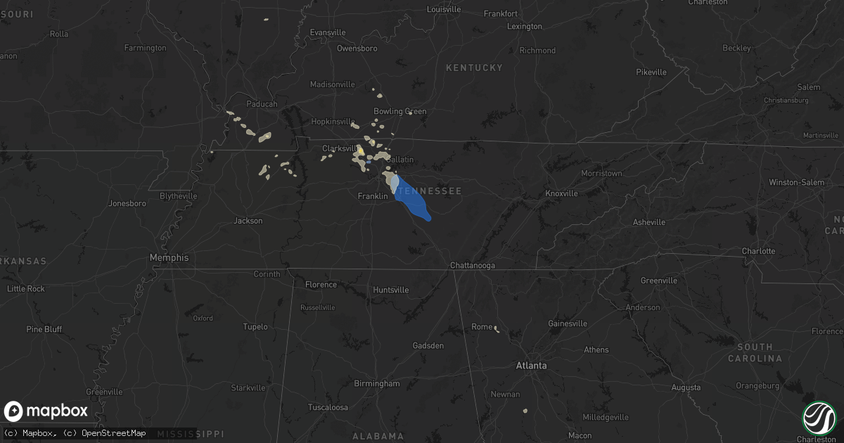Hail map in Tennessee on June 9, 2026