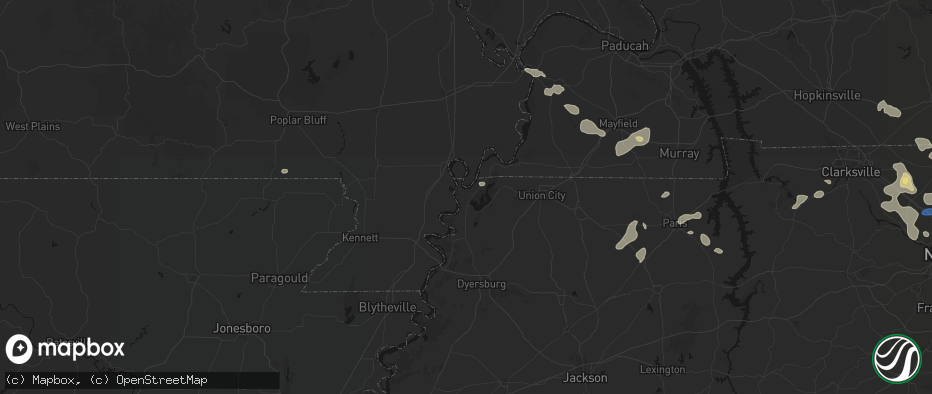 Hail map in Tiptonville, TN on June 9, 2026