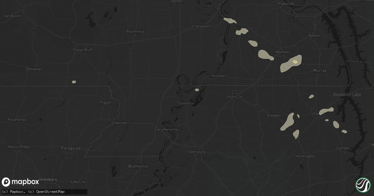 Hail map in Tiptonville, TN on June 9, 2026
