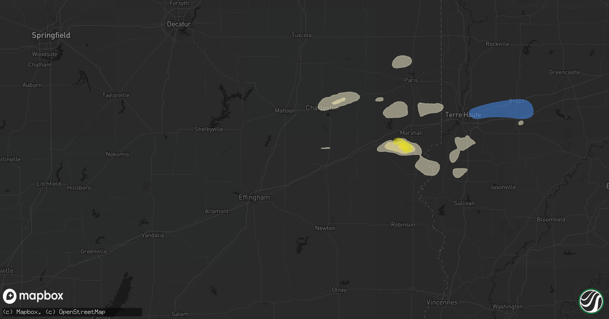 Hail map in Toledo, IL on June 9, 2026