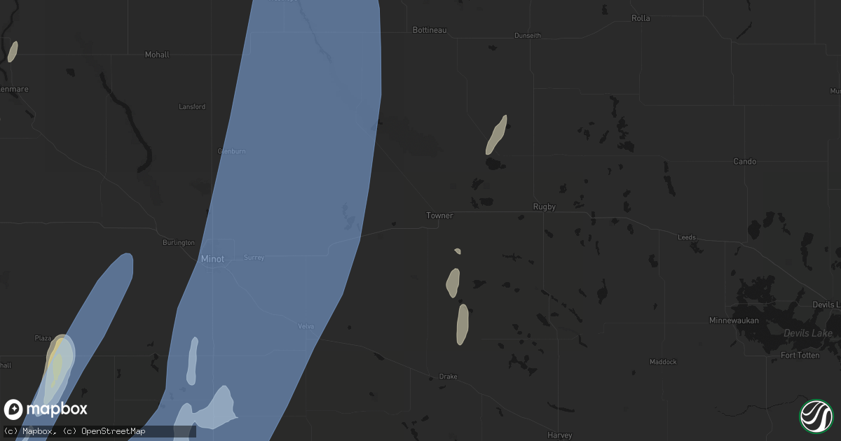 Hail map in Towner, ND on June 9, 2026