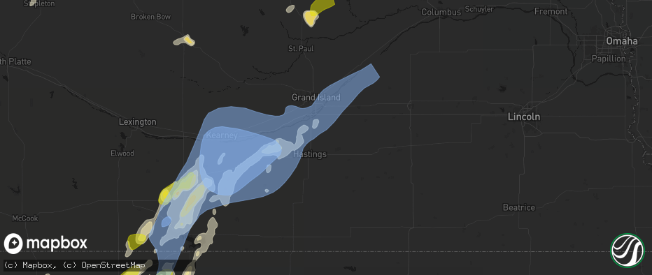 Hail map in Trumbull, NE on June 9, 2026