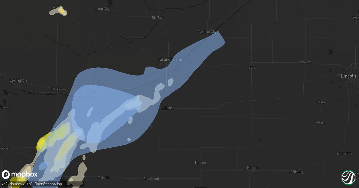 Hail map in Trumbull, NE on June 9, 2026