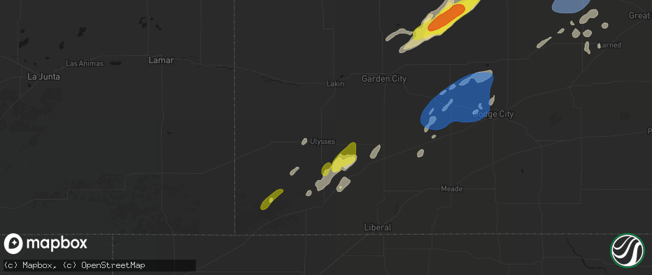 Hail map in Ulysses, KS on June 9, 2026