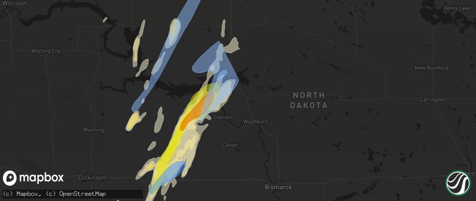 Hail map in Underwood, ND on June 9, 2026