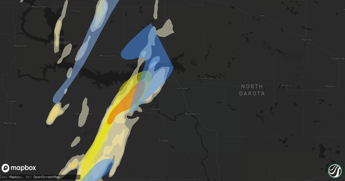 Hail map in Underwood, ND on June 9, 2026
