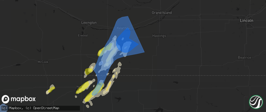 Hail map in Upland, NE on June 9, 2026