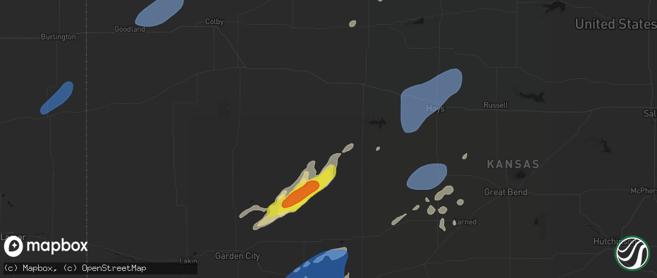 Hail map in Utica, KS on June 9, 2026