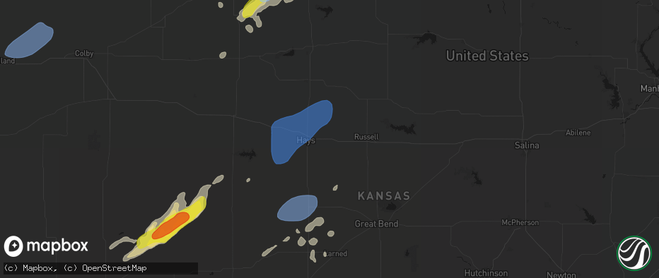 Hail map in Victoria, KS on June 9, 2026