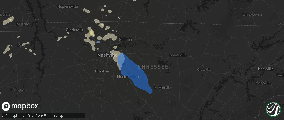 Hail map in Watertown, TN on June 9, 2026