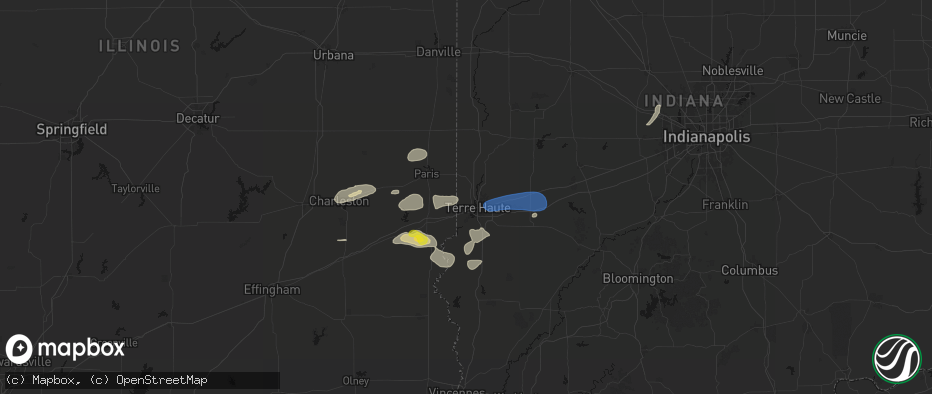 Hail map in West Terre Haute, IN on June 9, 2026