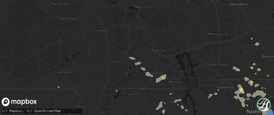 Hail map in Wickliffe, KY on June 9, 2026