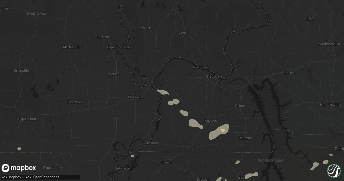 Hail map in Wickliffe, KY on June 9, 2026