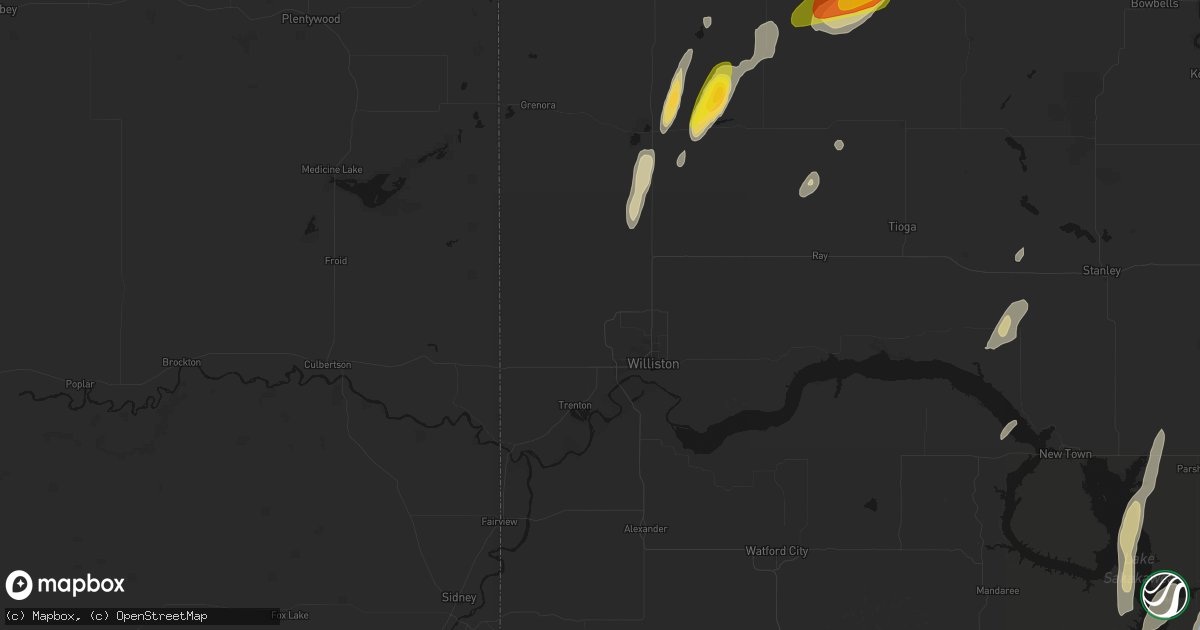 Hail map in Williston, ND on June 9, 2026