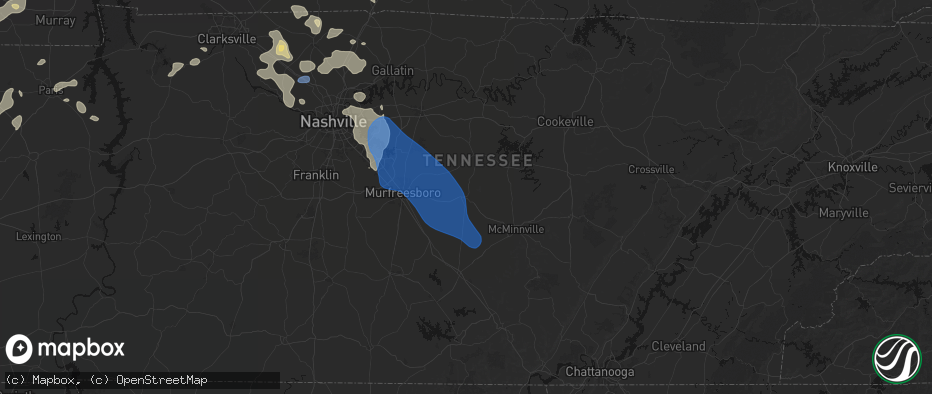 Hail map in Woodbury, TN on June 9, 2026