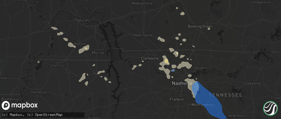 Hail map in Woodlawn, TN on June 9, 2026