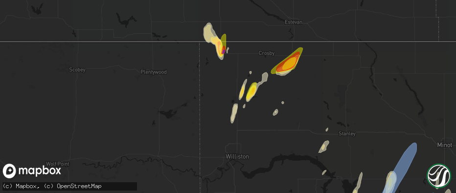 Hail map in Zahl, ND on June 9, 2026