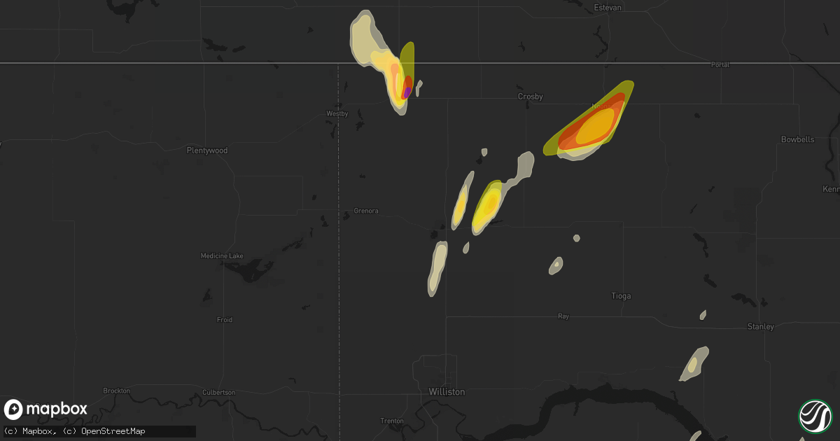 Hail map in Zahl, ND on June 9, 2026
