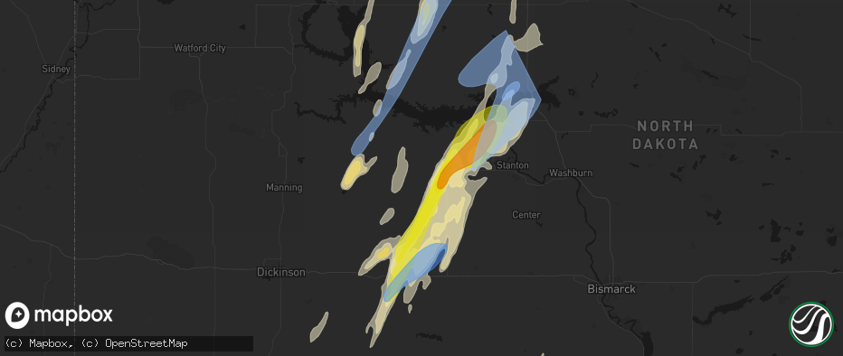 Hail map in Zap, ND on June 9, 2026
