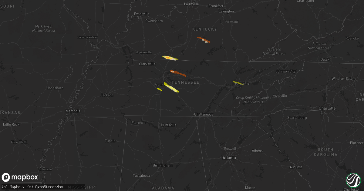 Hail map in Tennessee on June 10, 2013