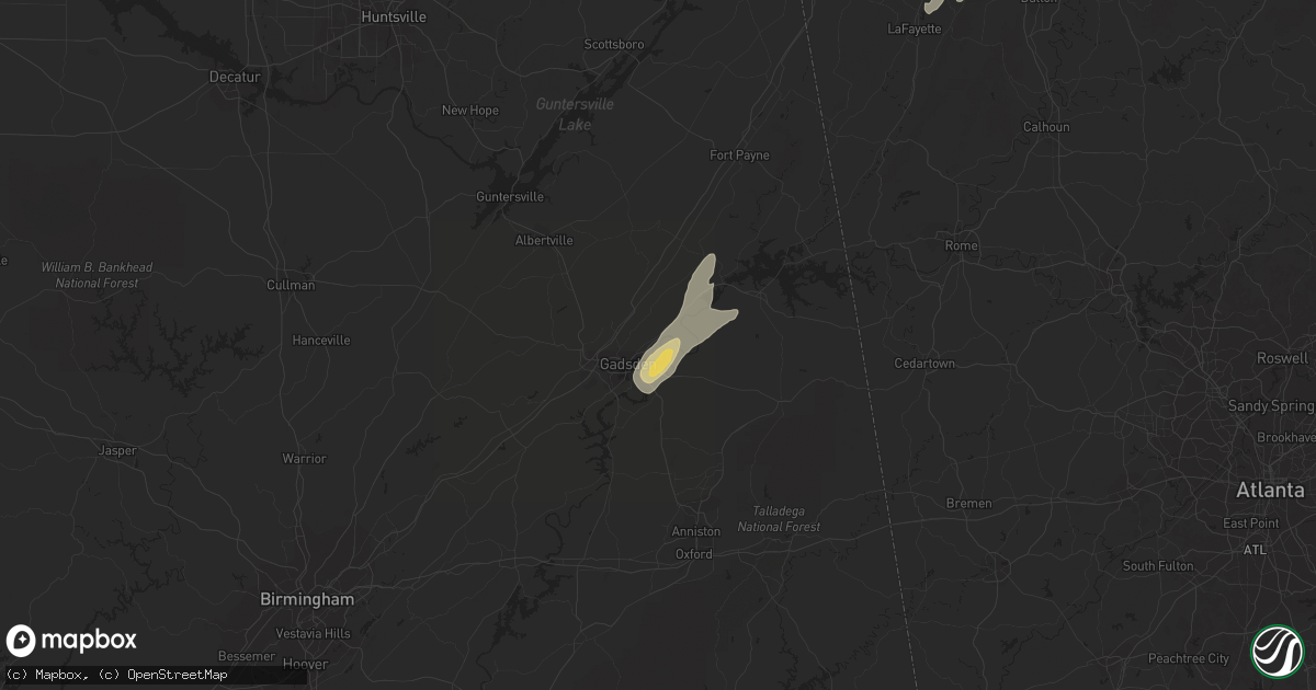 Hail map in Gadsden, AL on June 10, 2014