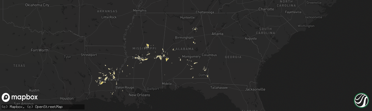 Hail map in Alabama on June 10, 2015