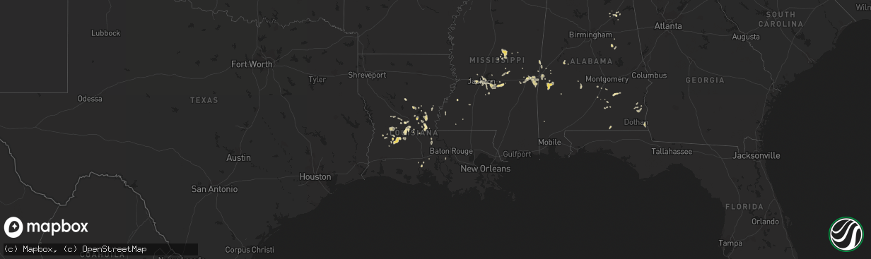 Hail map in Louisiana on June 10, 2015