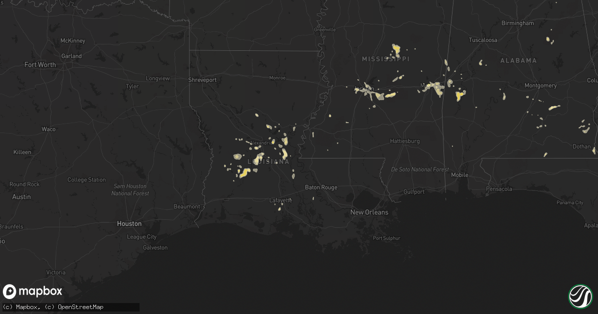 Hail map in Louisiana on June 10, 2015
