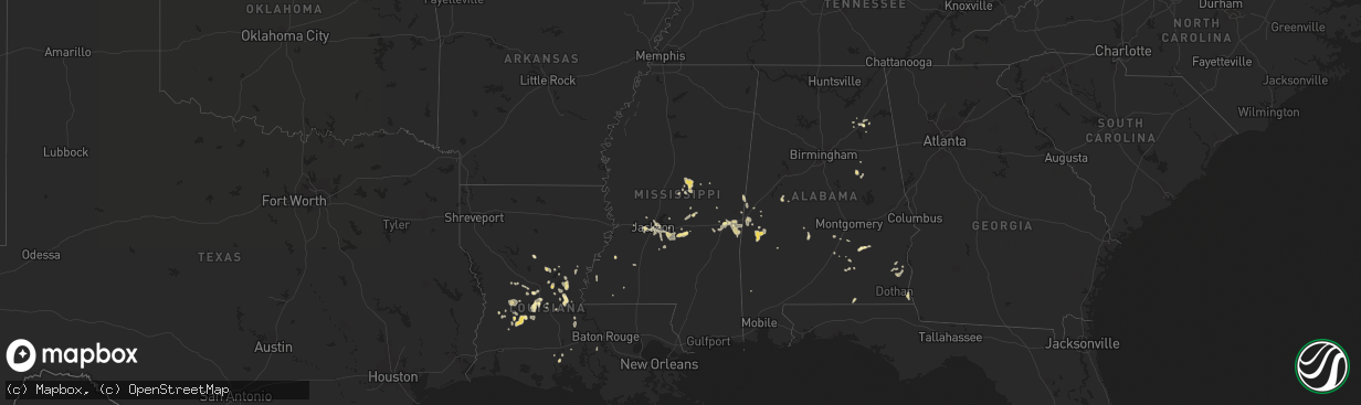 Hail map in Mississippi on June 10, 2015