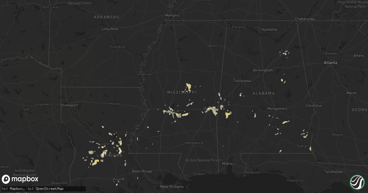 Hail map in Mississippi on June 10, 2015