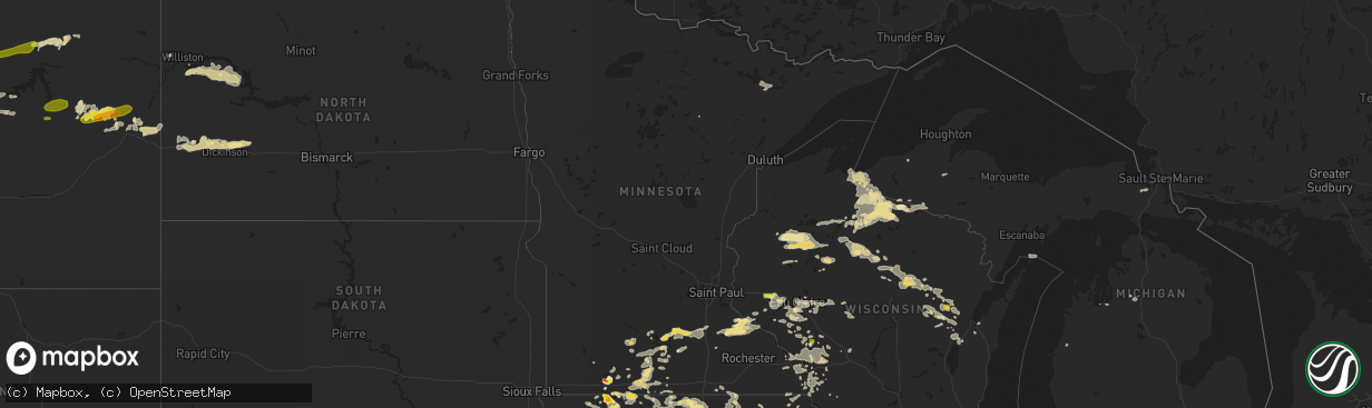 Hail map in Minnesota on June 10, 2016