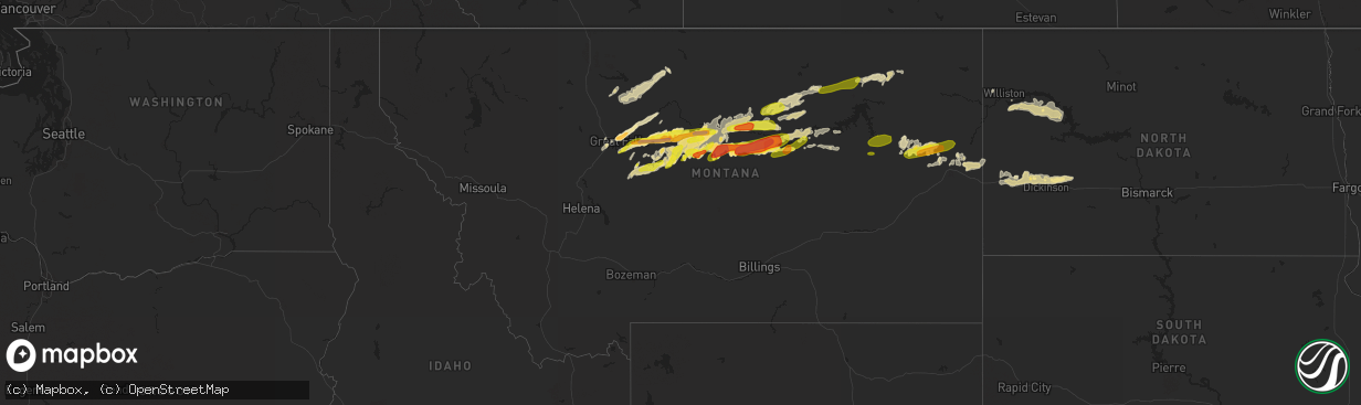 Hail map in Montana on June 10, 2016