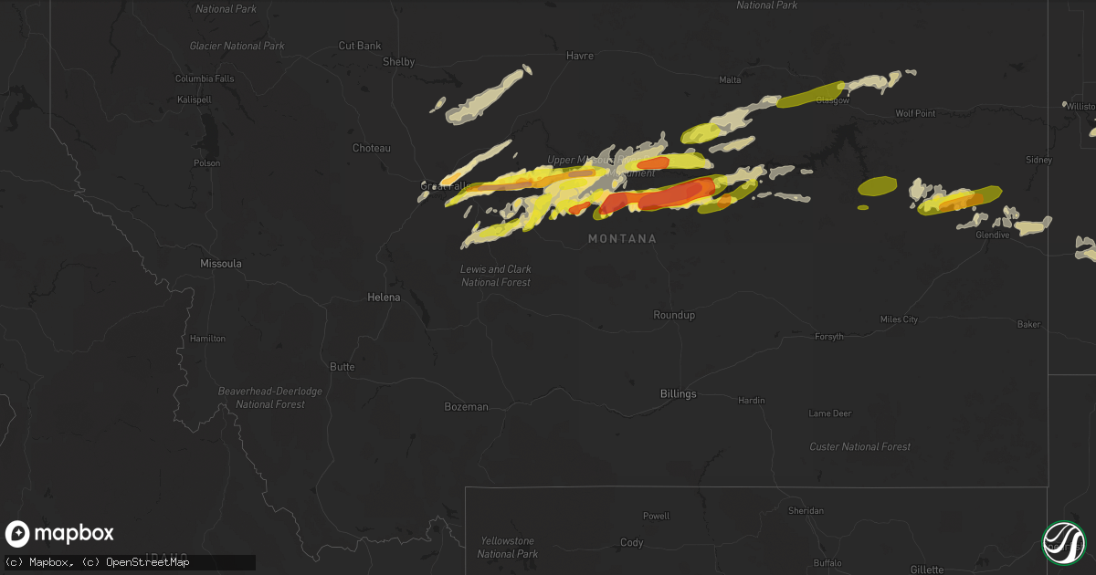 Hail map in Montana on June 10, 2016