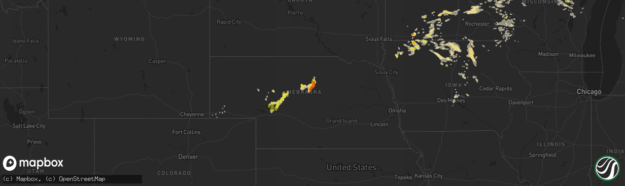 Hail map in Nebraska on June 10, 2016