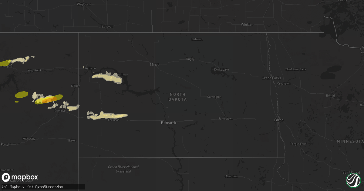 Hail map in North Dakota on June 10, 2016