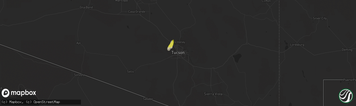 Hail map in Tucson, AZ on June 10, 2016