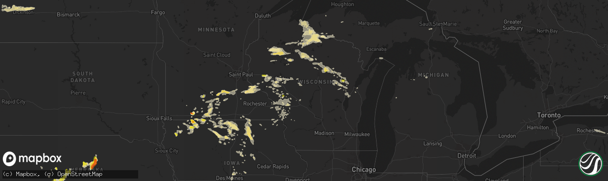 Hail map in Wisconsin on June 10, 2016