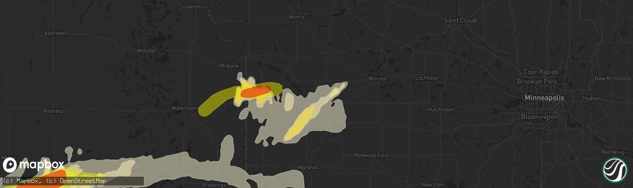 Hail map in Montevideo, MN on June 10, 2017