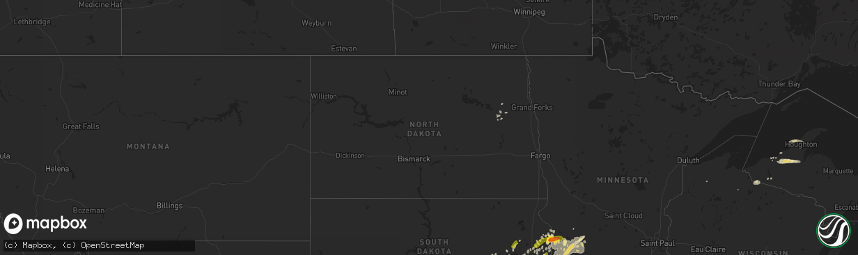 Hail map in North Dakota on June 10, 2017