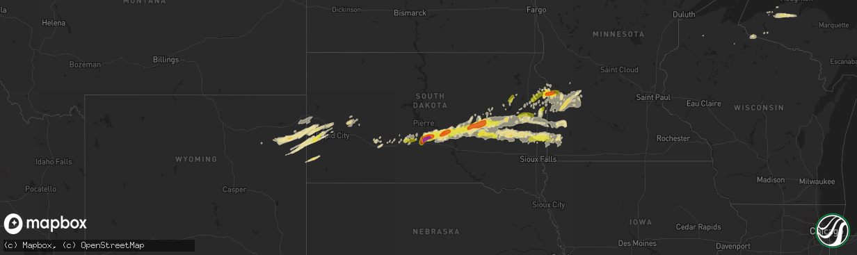 Hail map in South Dakota on June 10, 2017