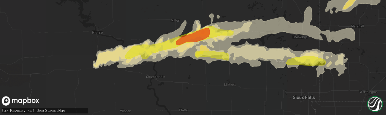 Hail map in Wessington Springs, SD on June 10, 2017