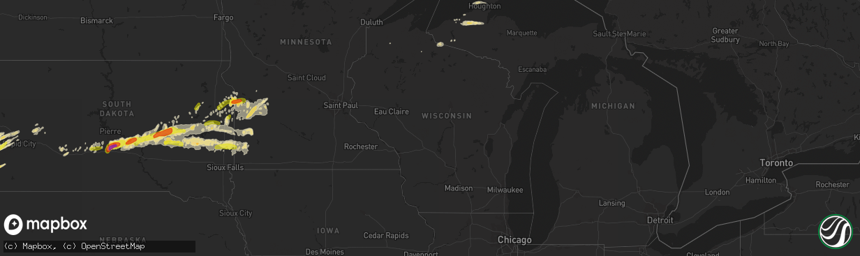 Hail map in Wisconsin on June 10, 2017