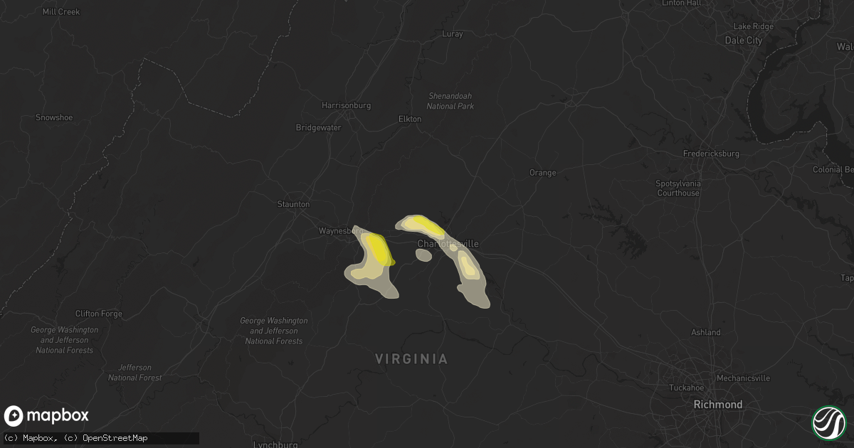 Hail map in Charlottesville, VA on June 10, 2018