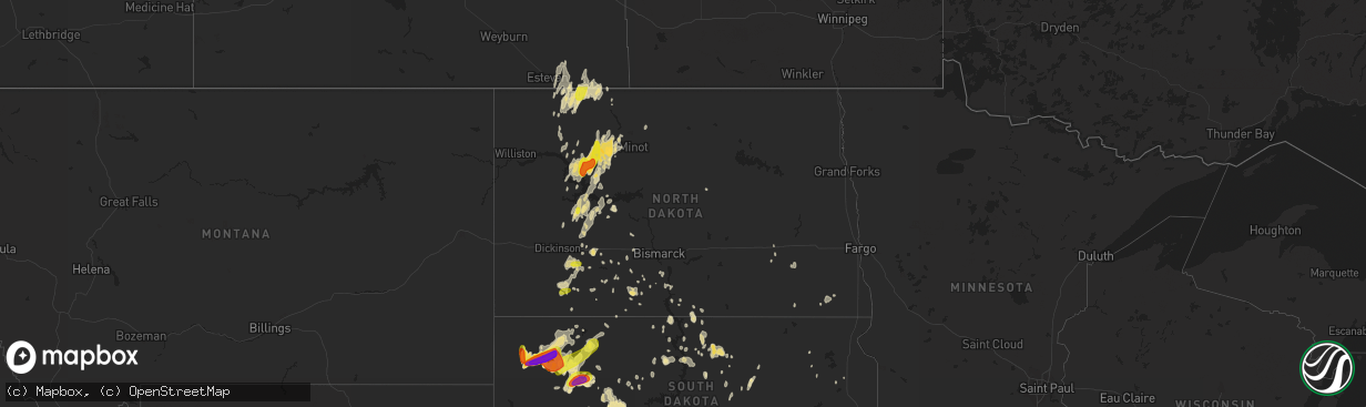 Hail map in North Dakota on June 10, 2018