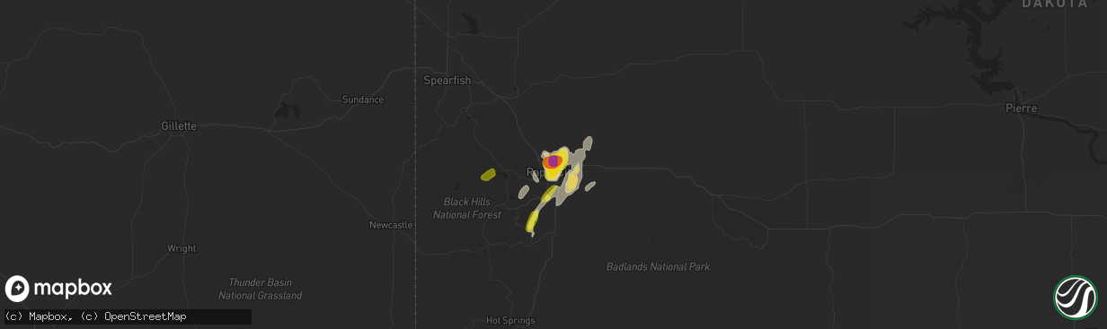 Hail map in Rapid City, SD on June 10, 2018