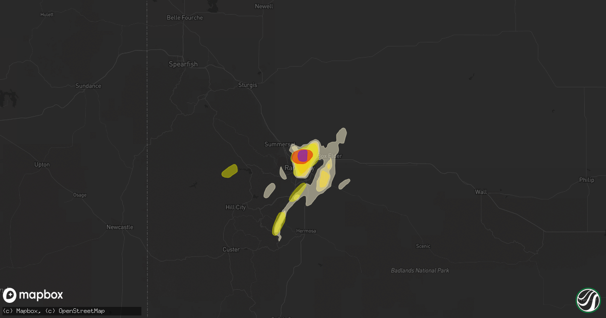 Hail map in Rapid City, SD on June 10, 2018