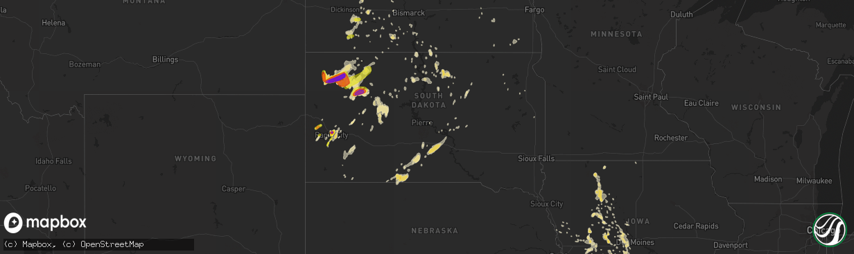 Hail map in South Dakota on June 10, 2018